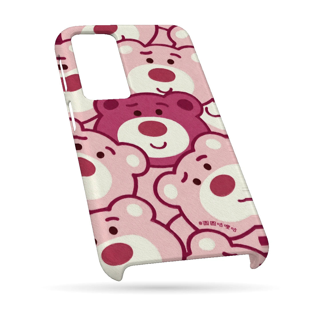 Pink Bear Pattern 3D Print OnePlus 10R Phone Case, bottom view; repeating cream and pink cartoon bear faces in a playful all-over pattern