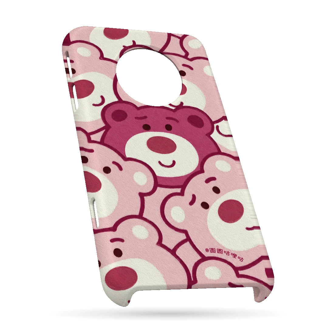 Pink Bear Pattern 3D Print OnePlus 7T Phone Case, bottom view; repeating cream and pink cartoon bear faces in a playful all-over pattern