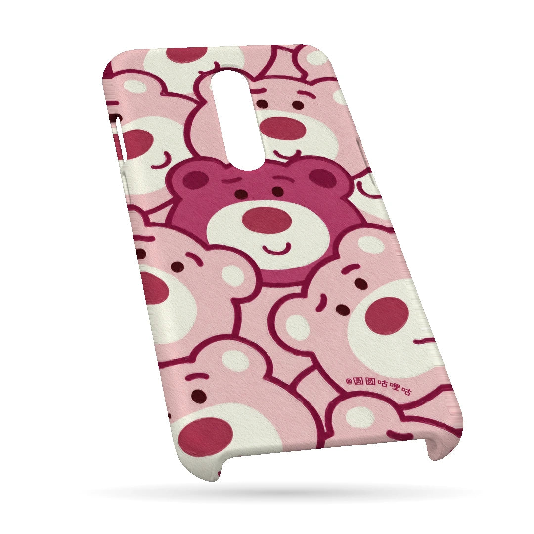 Pink Bear Pattern 3D Print OnePlus 8 Phone Case, bottom view; repeating cream and pink cartoon bear faces in a playful all-over pattern