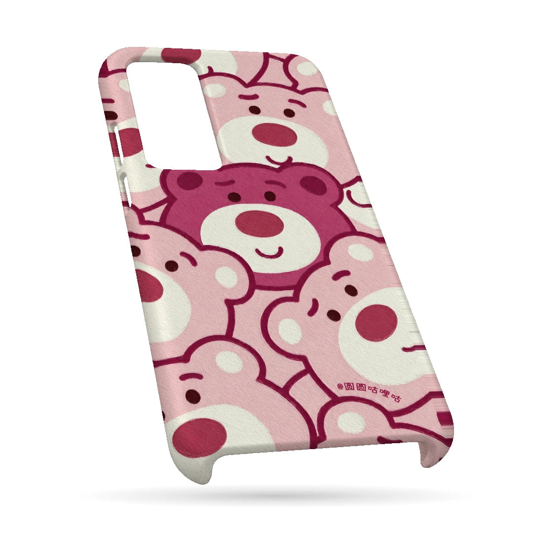 Pink Bear Pattern 3D Print OnePlus 9RT Phone Case, bottom view; repeating cream and pink cartoon bear faces in a playful all-over pattern
