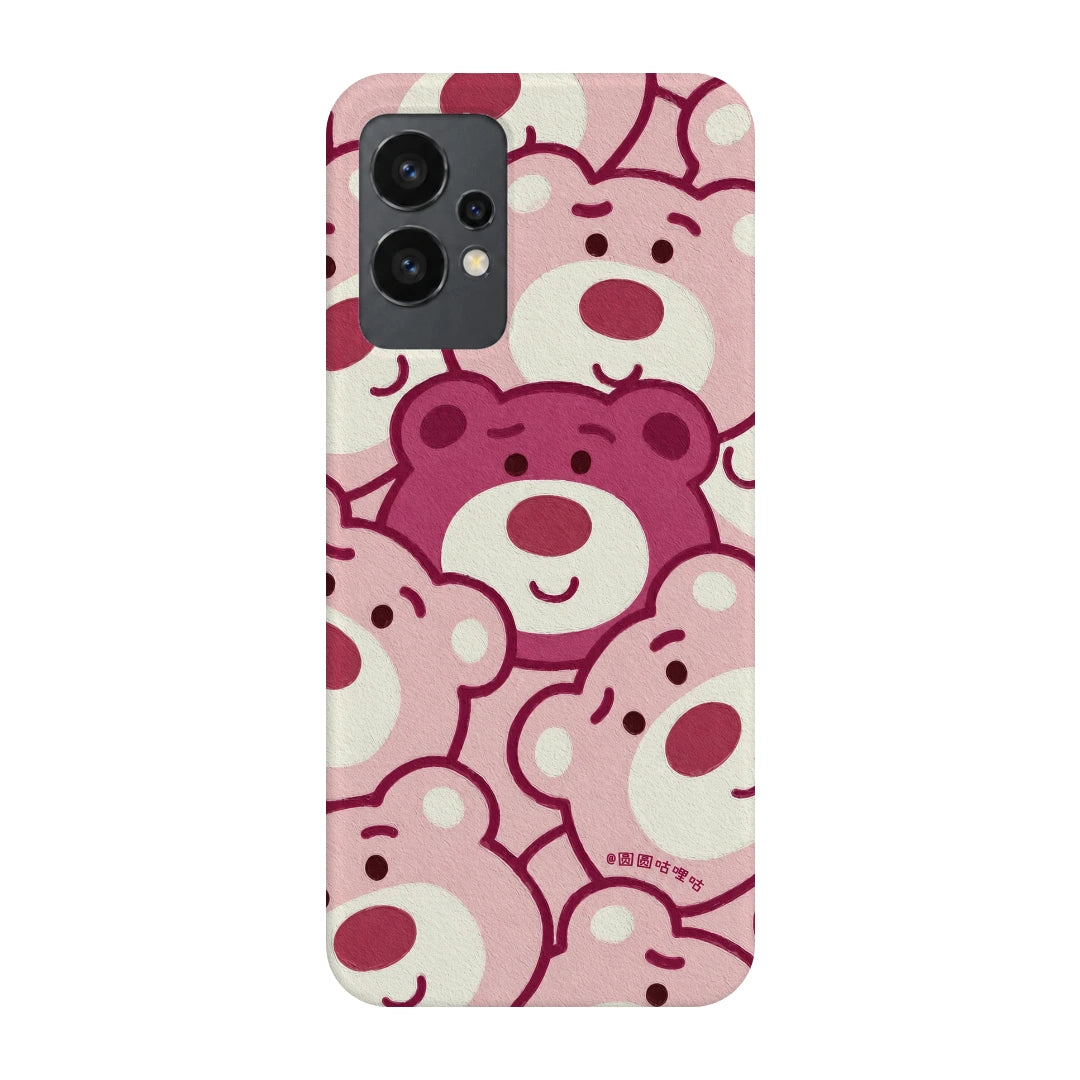 Pink Bear Pattern 3D Print OnePlus Nord CE 2 Lite Phone Case, back view; repeating cream and pink cartoon bear faces in a playful all-over pattern