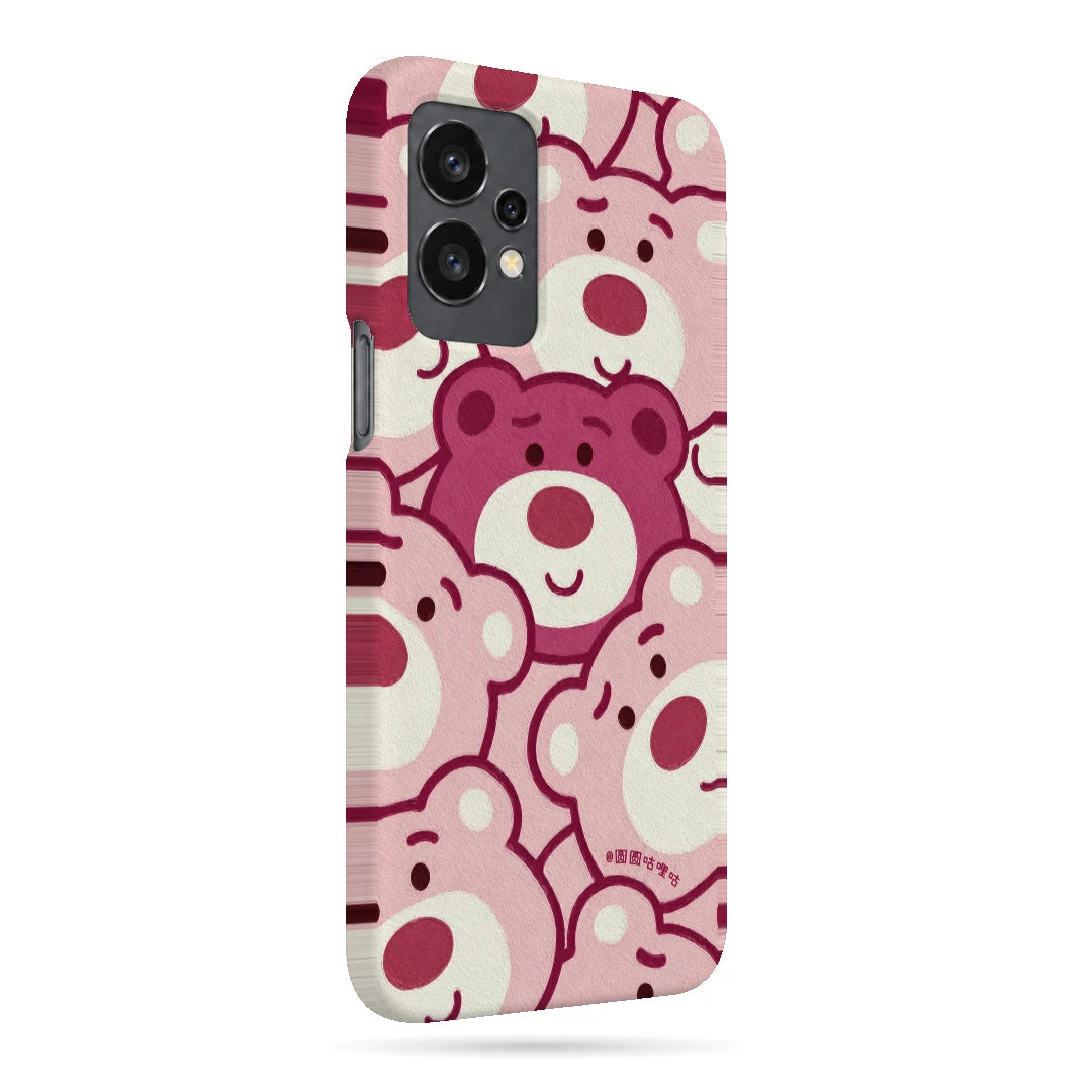 Pink Bear Pattern 3D Print OnePlus Nord CE 2 Lite Phone Case, right-side view; repeating cream and pink cartoon bear faces in a playful all-over pattern