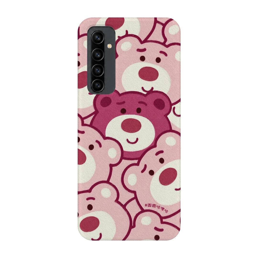 Pink Bear Pattern 3D Print OnePlus Nord Phone Case, back view; repeating cream and pink cartoon bear faces in a playful all-over pattern