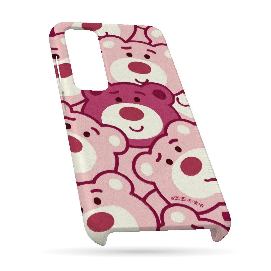 Pink Bear Pattern 3D Print OnePlus Nord Phone Case, bottom view; repeating cream and pink cartoon bear faces in a playful all-over pattern