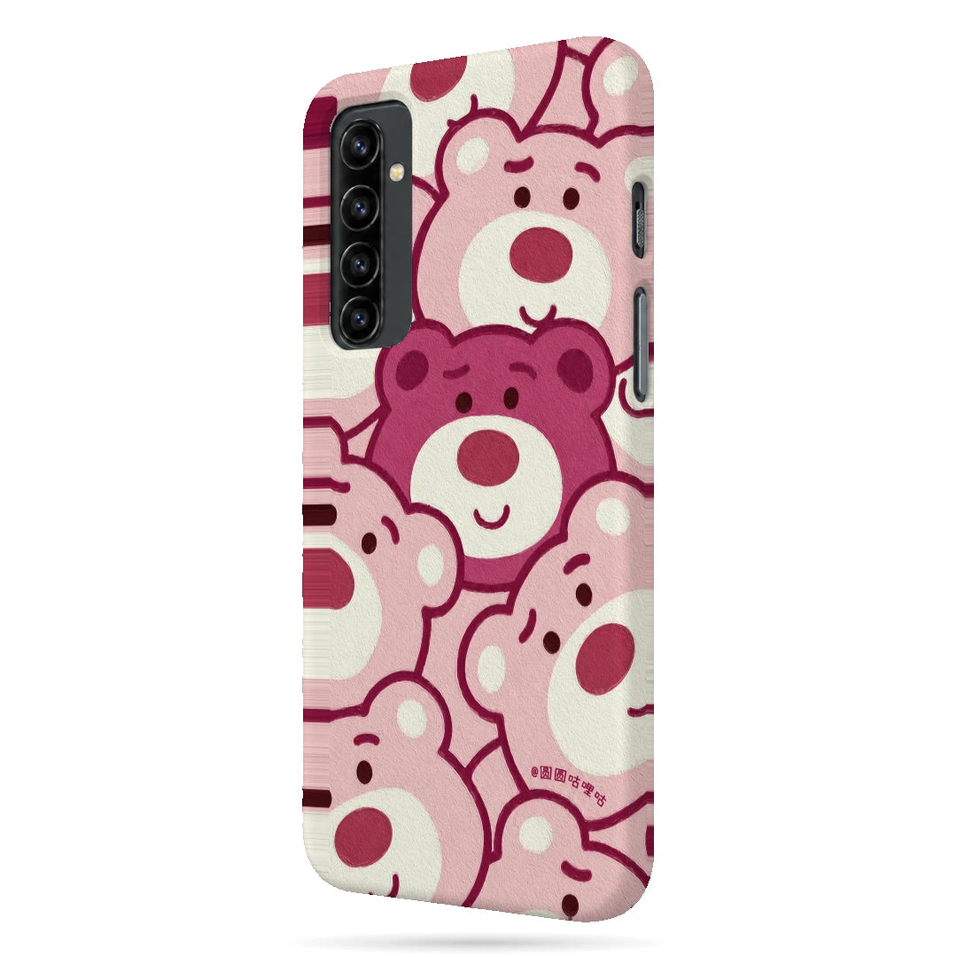 Pink Bear Pattern 3D Print OnePlus Nord Phone Case, right-side view; repeating cream and pink cartoon bear faces in a playful all-over pattern