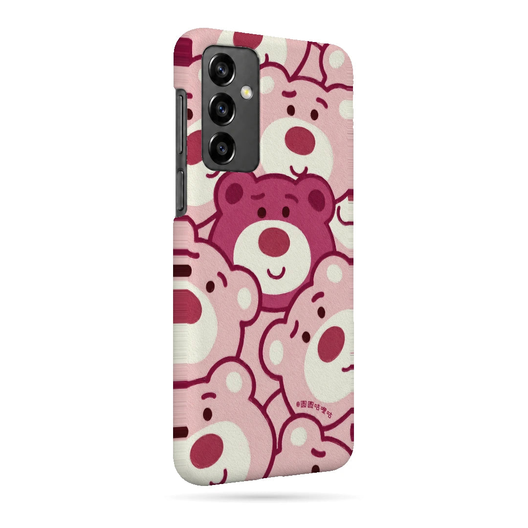 Pink Bear Pattern 3D Print Samsung Note 20 Phone Case, right-side view; repeating cream and pink cartoon bear faces in a playful all-over pattern