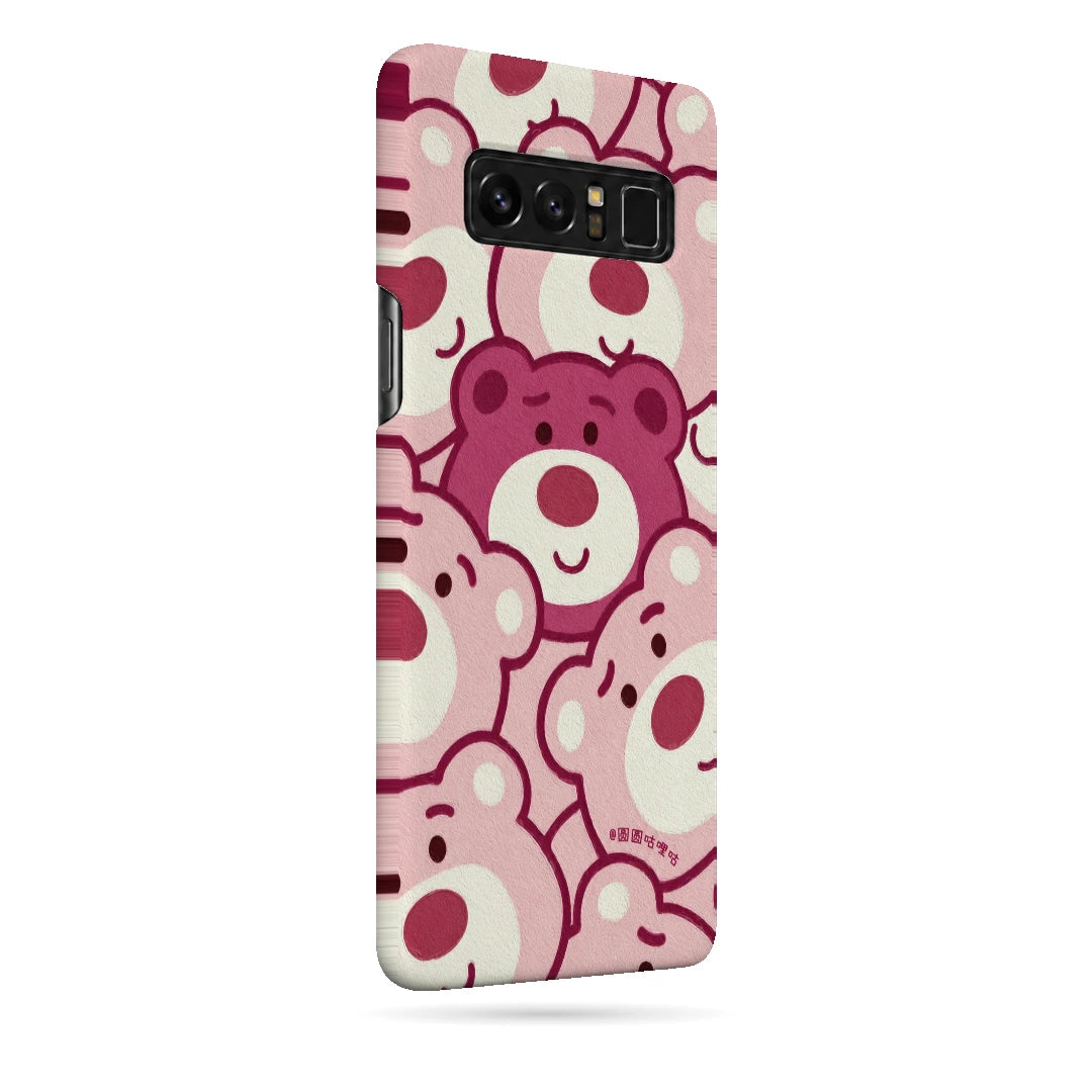 Pink Bear Pattern 3D Print Samsung Note 8 Phone Case, right-side view; repeating cream and pink cartoon bear faces in a playful all-over pattern