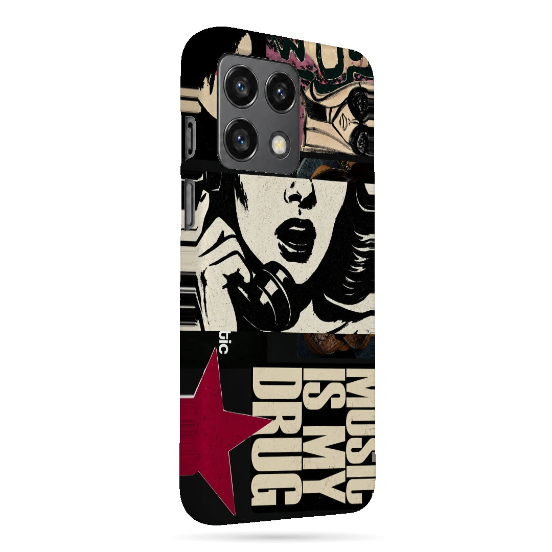 Pop Art Music Collage 3D Print OnePlus 10 Pro Phone Case, right-side view; graphic female portraits and bold music-inspired lettering in cream, black and pink