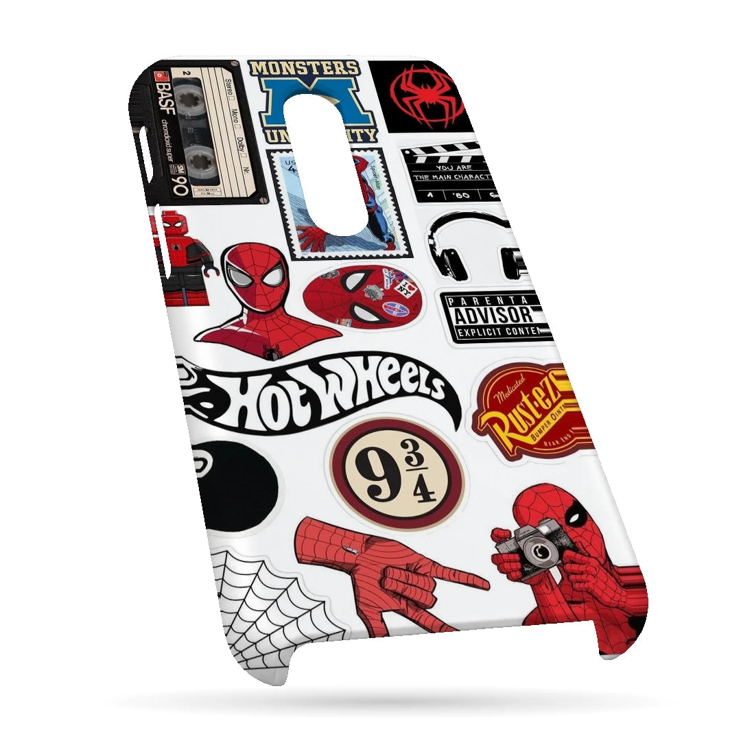 Pop Culture Sticker Mix 3D Print OnePlus 6T Phone Case, bottom view; a white-background sticker collage with cartoon, comic and pop-culture graphics
