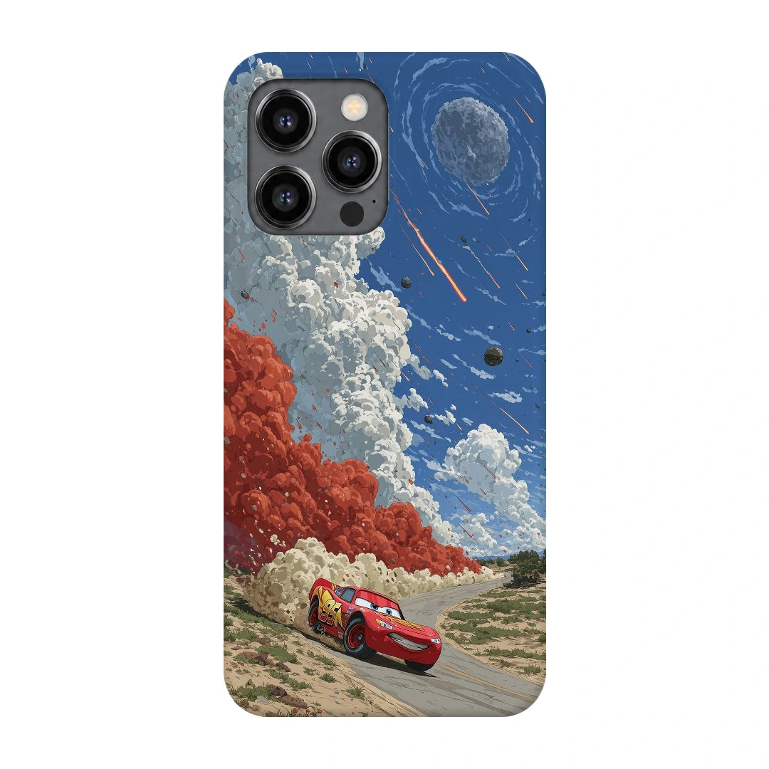 Red Sports Car Sky 3D Print iPhone 13 Pro Max Phone Case, back view; a red sports car beneath a dramatic blue sky and white clouds