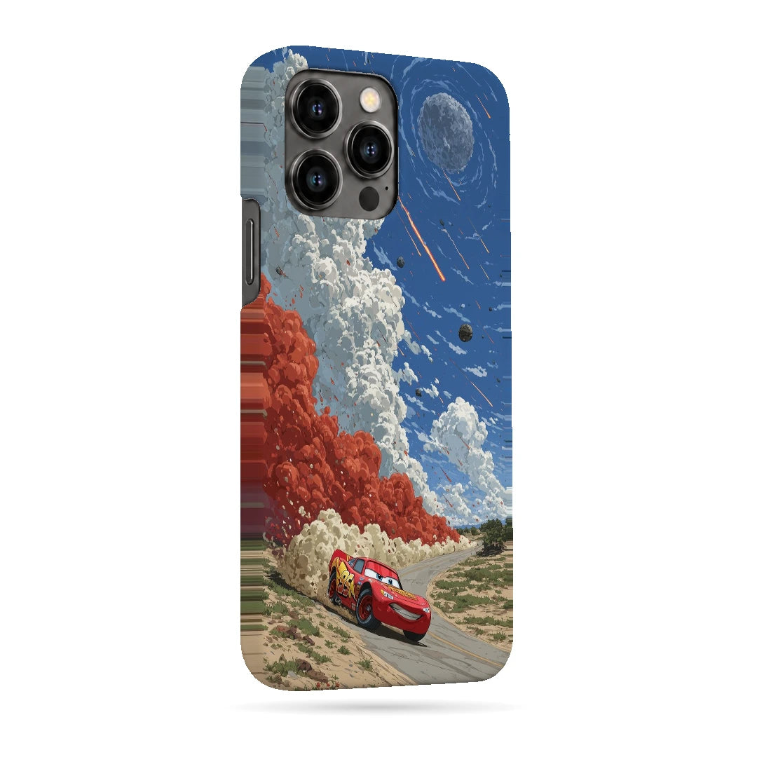 Red Sports Car Sky 3D Print iPhone 13 Pro Max Phone Case, right-side view; a red sports car beneath a dramatic blue sky and white clouds