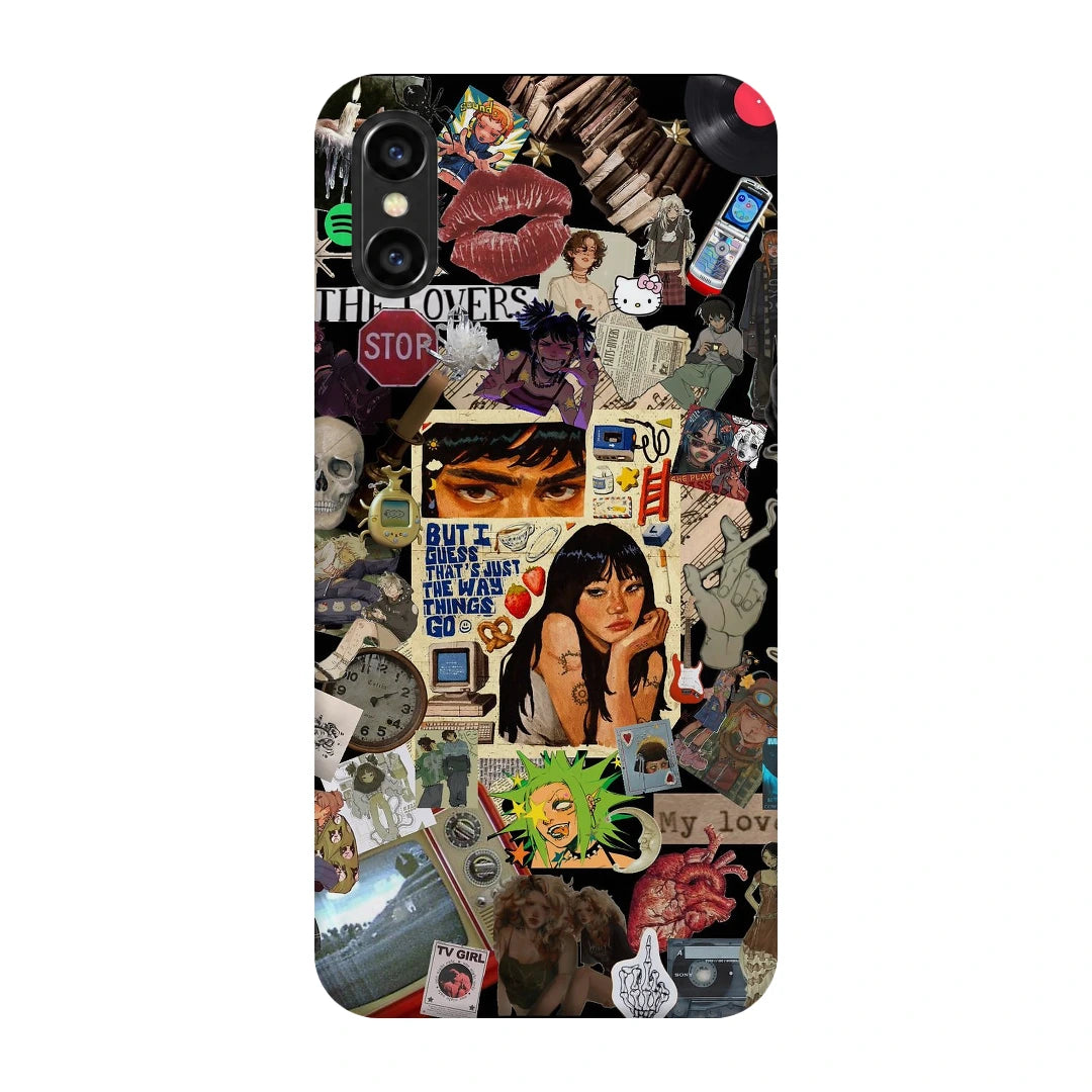 Retro Desi Girl Collage 3D Print iPhone XS Max Phone Case, back view; a layered collage of illustrated women, stickers and retro paper textures