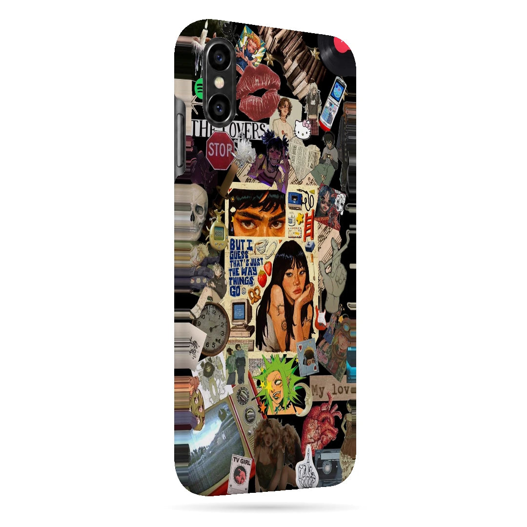 Retro Desi Girl Collage 3D Print iPhone XS Max Phone Case, right-side view; a layered collage of illustrated women, stickers and retro paper textures