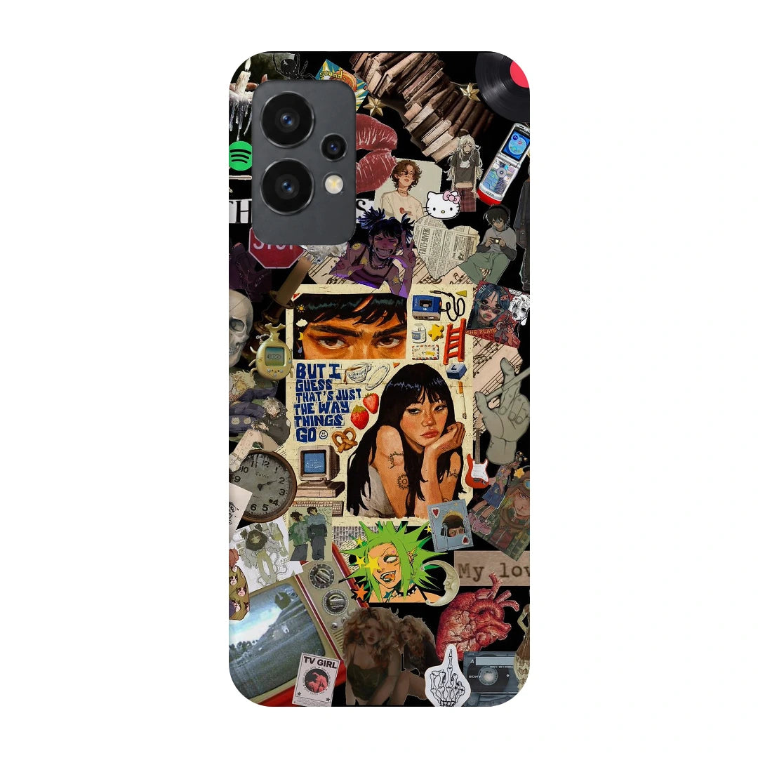 Retro Desi Girl Collage 3D Print OnePlus Nord CE 2 Lite Phone Case, back view; a layered collage of illustrated women, stickers and retro paper textures
