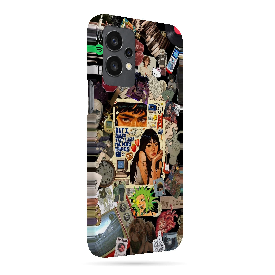 Retro Desi Girl Collage 3D Print OnePlus Nord CE 2 Lite Phone Case, right-side view; a layered collage of illustrated women, stickers and retro paper textures