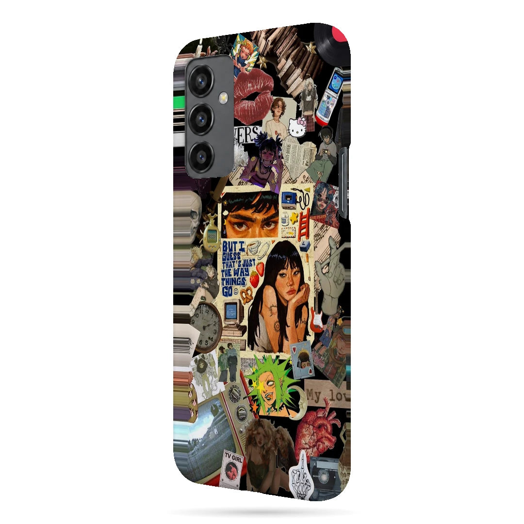 Retro Desi Girl Collage 3D Print OnePlus Nord CE Phone Case, right-side view; a layered collage of illustrated women, stickers and retro paper textures