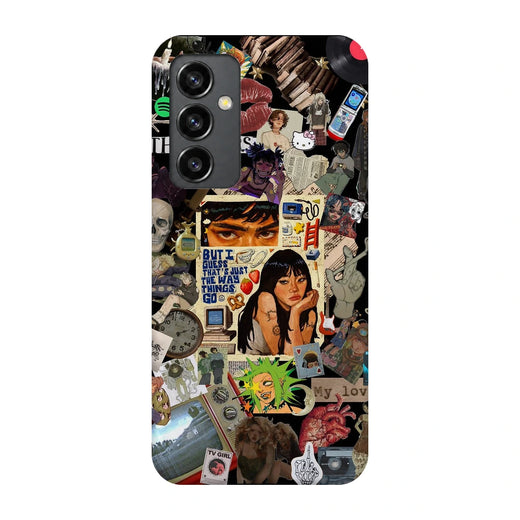 Retro Desi Girl Collage 3D Print Samsung S23 FE Phone Case, back view; a layered collage of illustrated women, stickers and retro paper textures