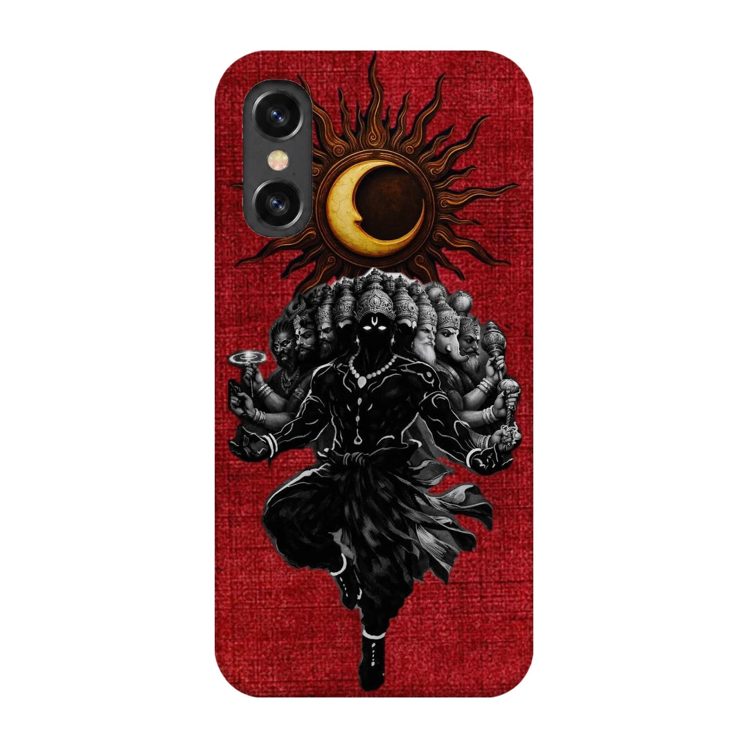 Shiva Cosmic Eclipse 3D Print iPhone X Phone Case, back view; a dark Shiva figure below an eclipse on a red background