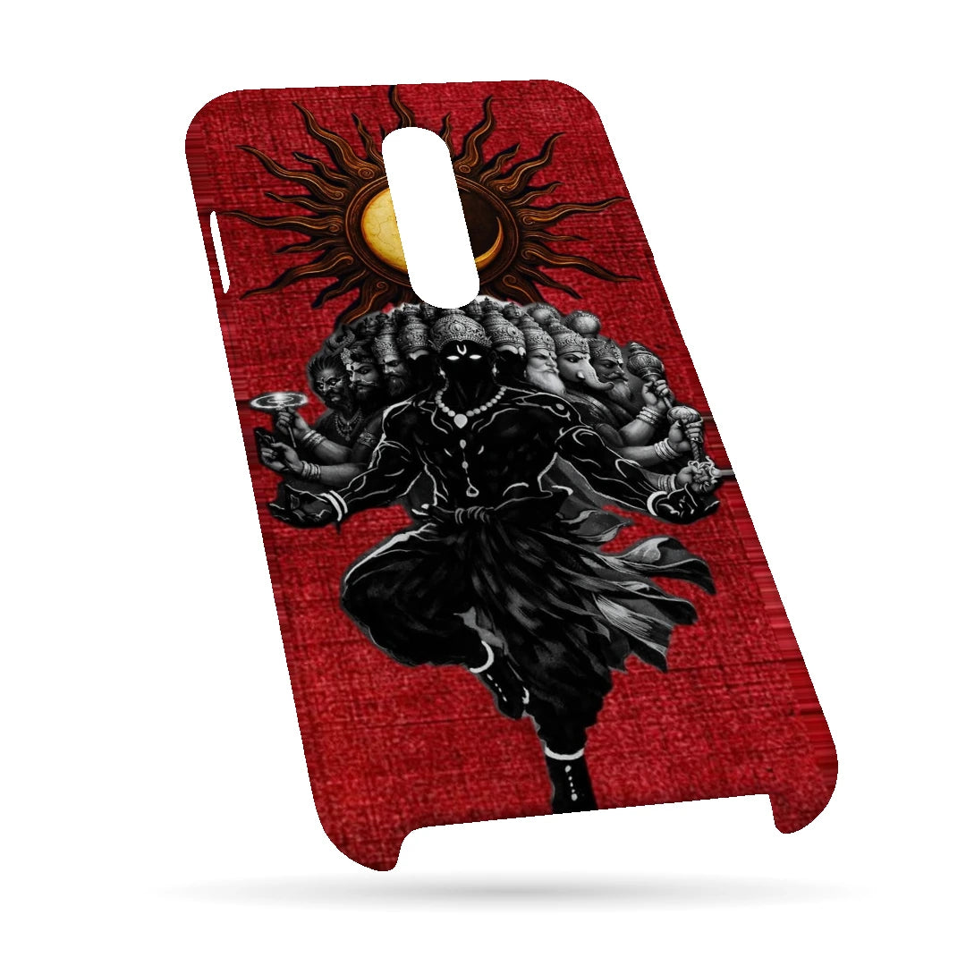 Shiva Cosmic Eclipse 3D Print OnePlus 8 Phone Case, bottom view; a dark Shiva figure below an eclipse on a red background