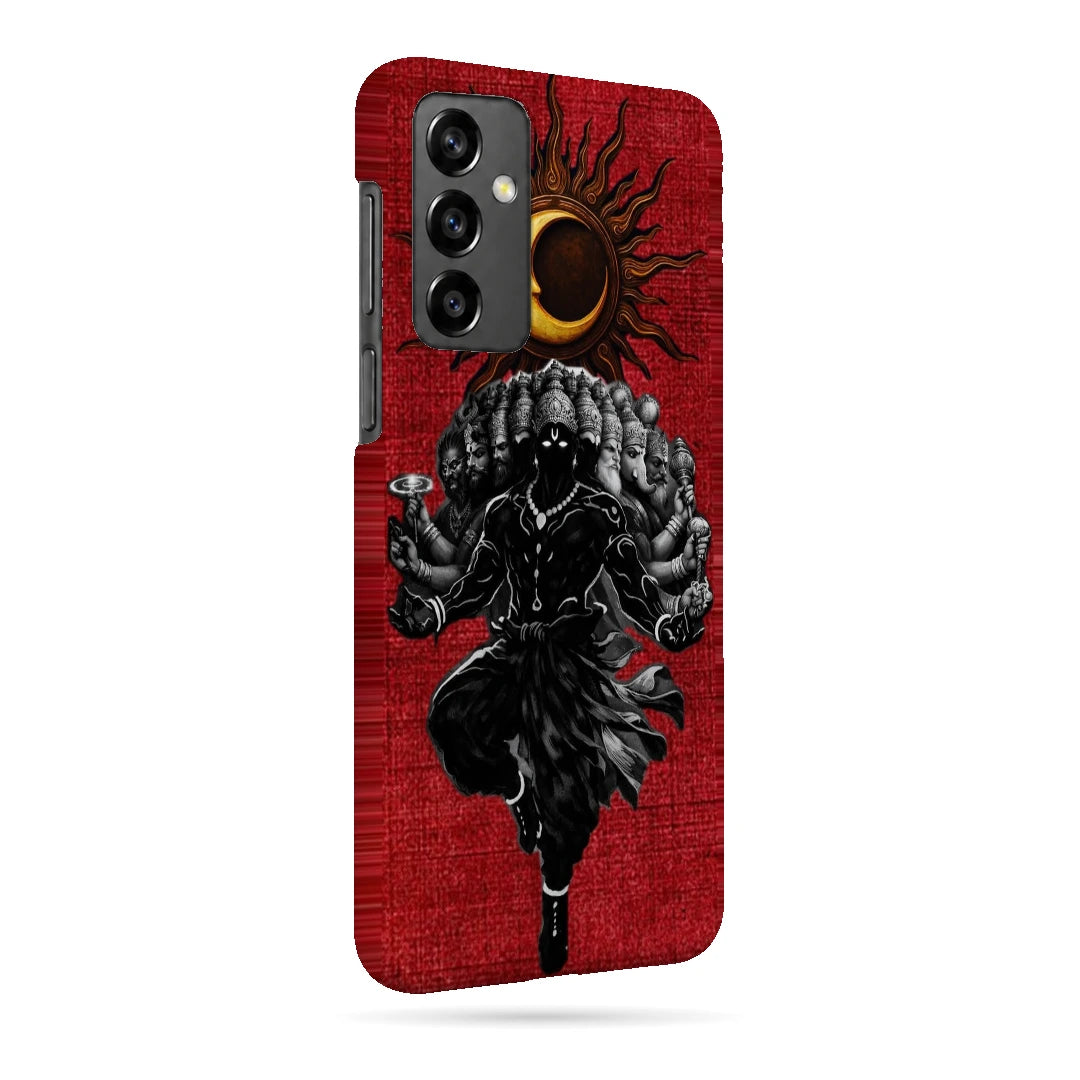Shiva Cosmic Eclipse 3D Print Samsung Note 20 Phone Case, right-side view; a dark Shiva figure below an eclipse on a red background