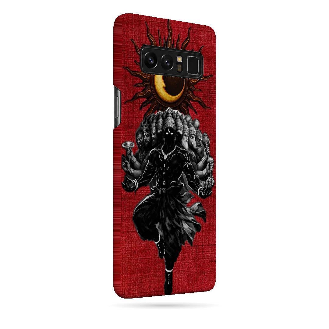 Shiva Cosmic Eclipse 3D Print Samsung Note 8 Phone Case, right-side view; a dark Shiva figure below an eclipse on a red background