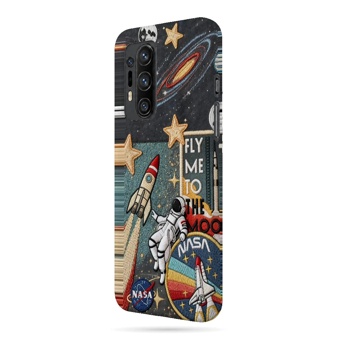 Space Explorer Collage 3D Print OnePlus 8 Pro Phone Case, right-side view; rockets, stars, planets and astronaut graphics in a space-travel collage