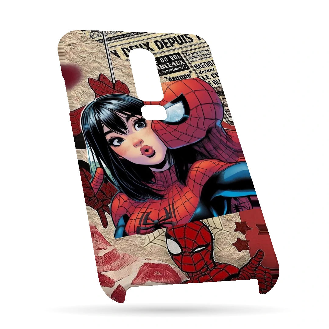 Spider-Man Pop Collage 3D Print OnePlus 6 Phone Case, bottom view; Spider-Man graphics, an illustrated girl and red collage accents