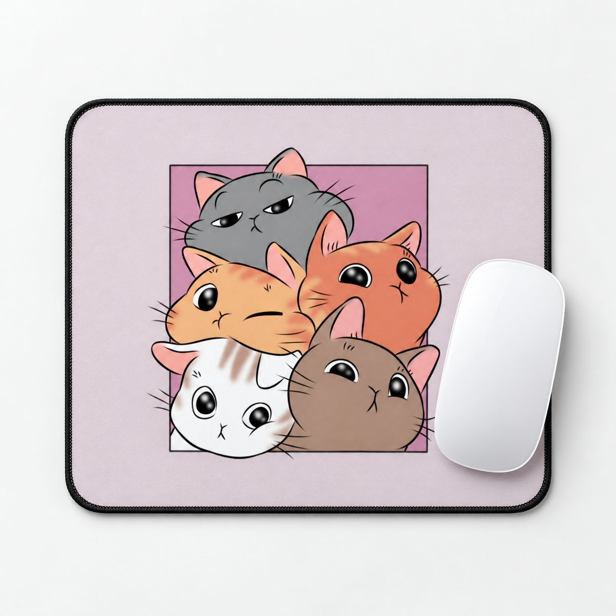 Pastel Cat Squad Aesthetic Mouse Pad - full design view