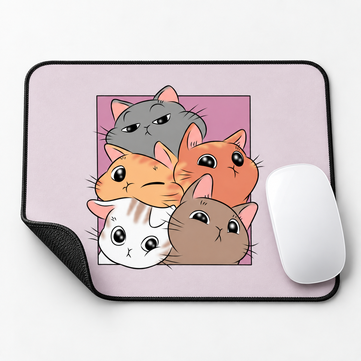 Pastel Cat Squad Aesthetic Mouse Pad - angled product view