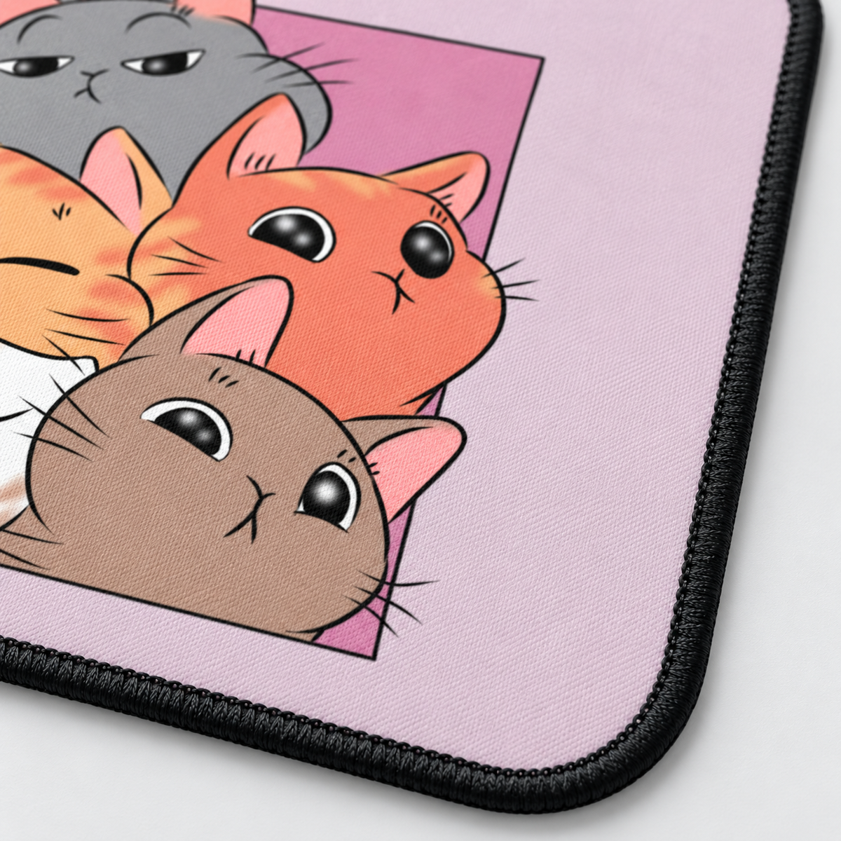 Pastel Cat Squad Aesthetic Mouse Pad - close-up print and edge view
