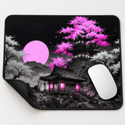 Pink Moon Temple Aesthetic Mouse Pad - full design view