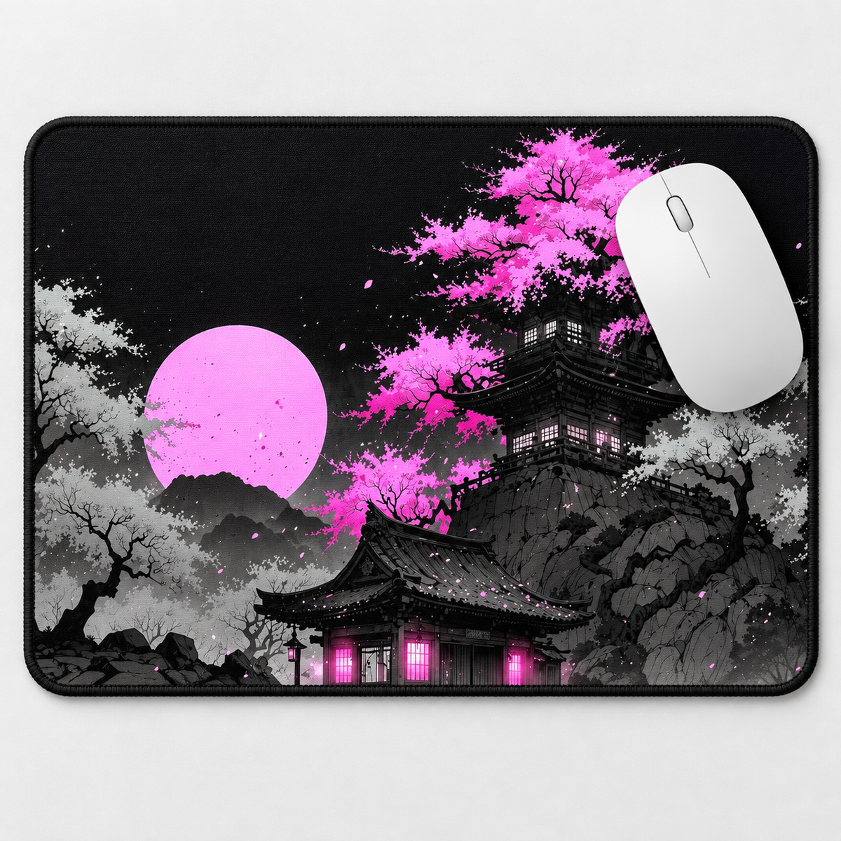 Pink Moon Temple Aesthetic Mouse Pad - angled product view