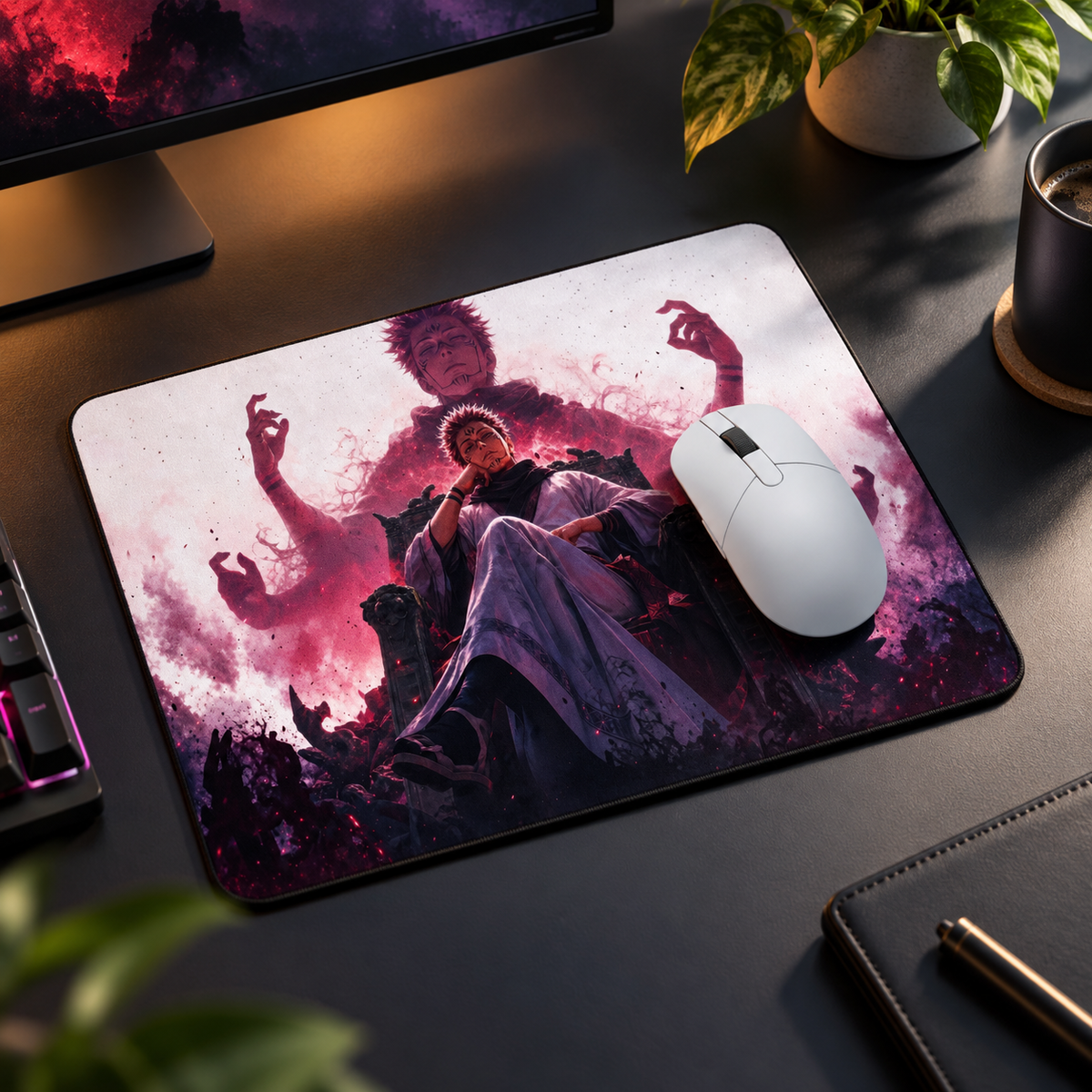Sukuna Cursed Shadow Anime Mouse Pad - styled setup view