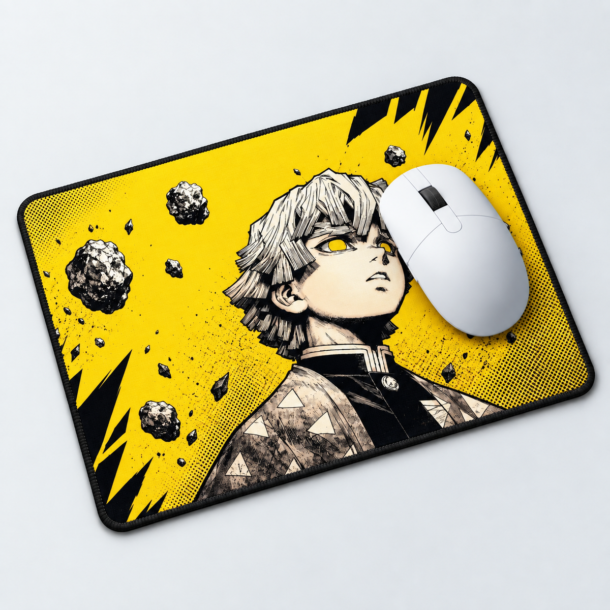 Zenitsu Yellow Thunder Anime Mouse Pad - desk mockup view